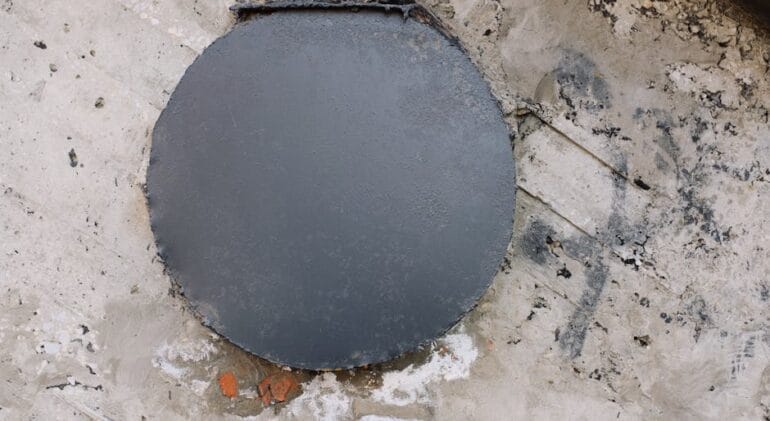 montaż nadstawki betonowej na włazie szamba w ogrodzie